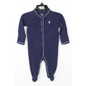 Ralph Lauren Baby Boy Sz 6M Embroidered Logo Footie Sleeper 100% Cotton Neutral